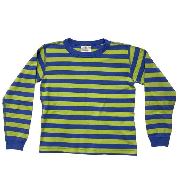 HANNA ANDERSSON Green Periwinkle Blue Stripe Cotton Pajama Top Kids Size 8 / 130 - Picture 1 of 5
